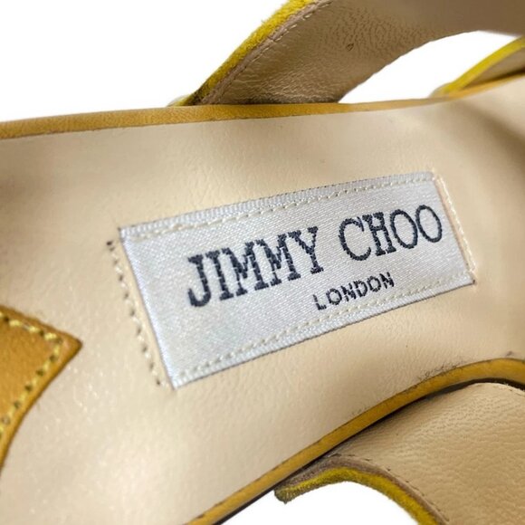 JIMMY CHOO - Yellow Leather Suede Women's Sandals 94-080125 - Picture 7 of 8